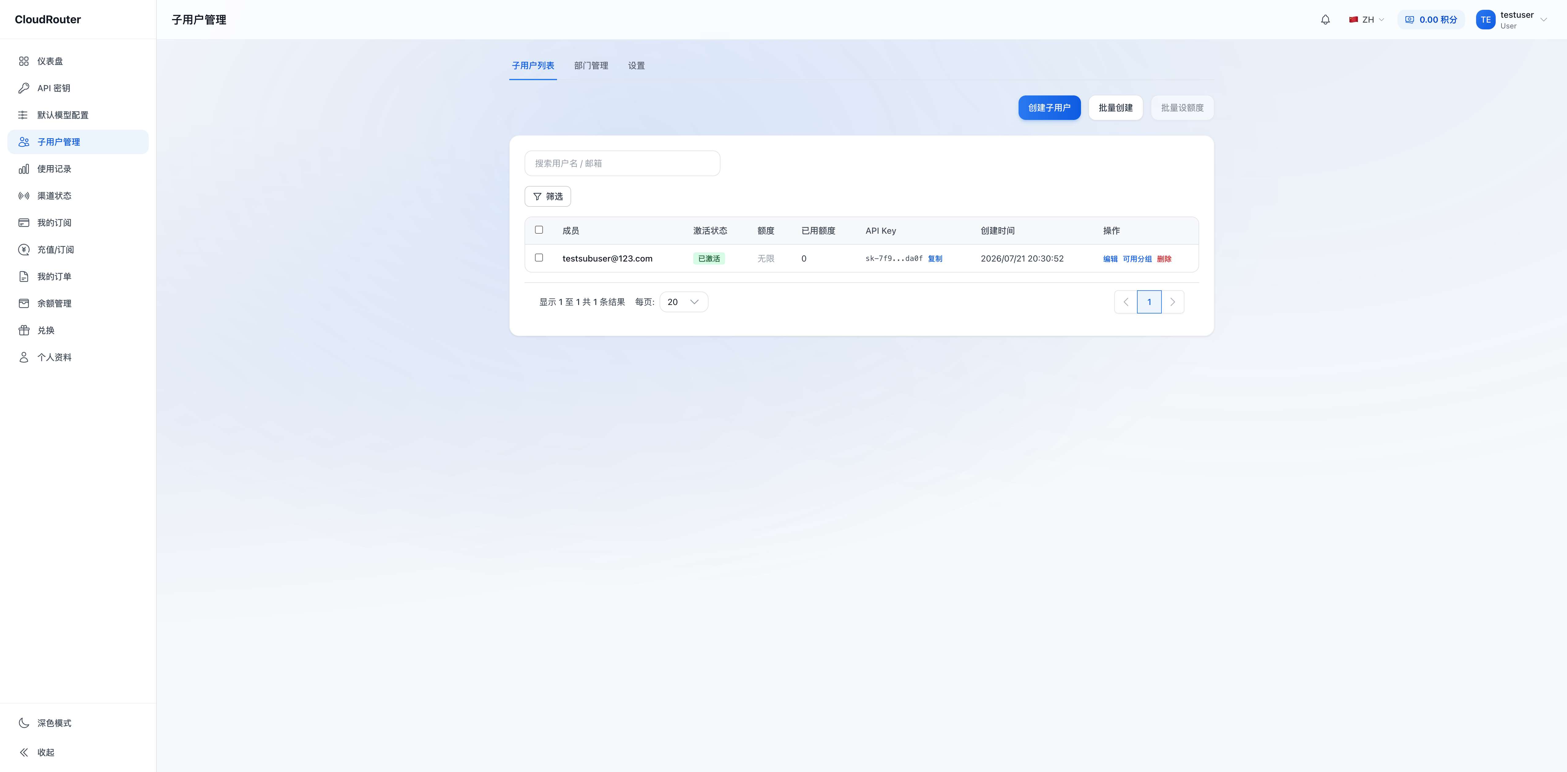 子用户管理页面